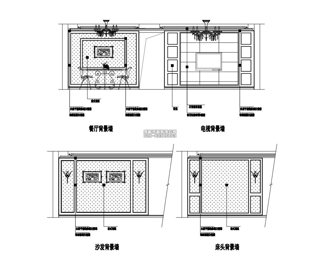 簡歐套三住宅背景墻立面設計圖